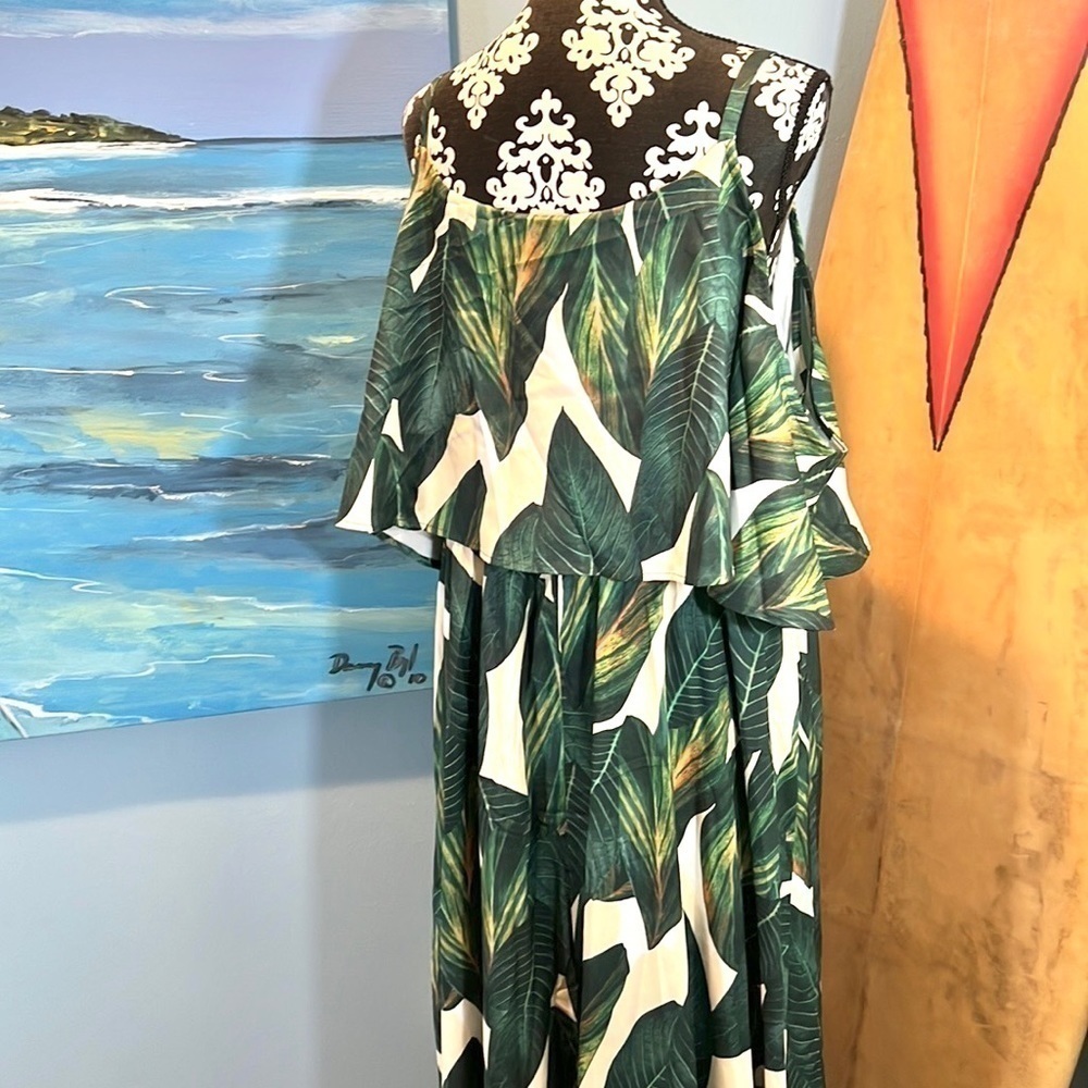 Shein Curve, Amazing Green-Leaf Maxi Dress, Stunning! Size 3XL - Picture 8 of 9
